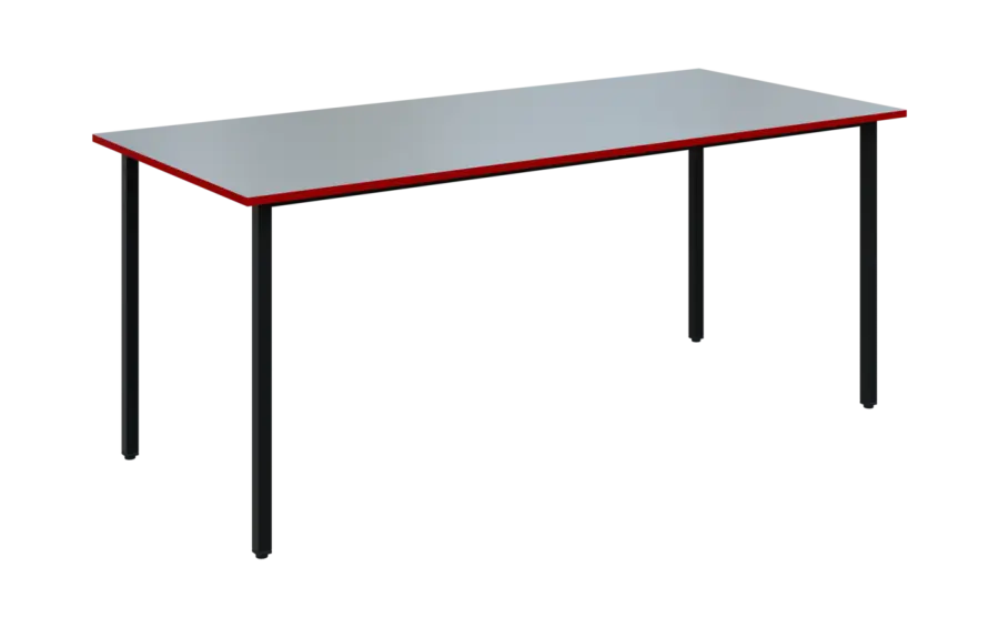JSB 180N Jídelní stůl 1800 x 800 mm, deska šedá s hranou červená flamengo / podnož černá